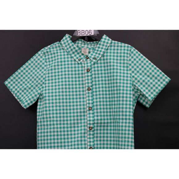 ELEANOR ROSE BOYS SIZE 14 GREEN WHITE CHECK BUTTON DOWN SHORT SLEEVE SHIRT - Picture 3 of 9